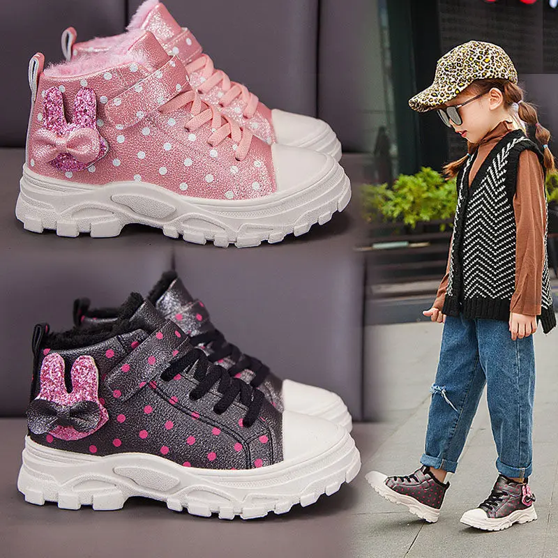 

Girls Fashion Snowfield Boots Winter Comfort Soft Plush Non-Slip Leather Shoes Cute Cartoon Cotton Keep Warm Martin Short Boots