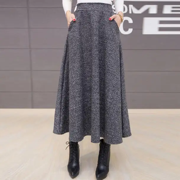 Осенне-зимняя длинная юбка винтажная шерстяная с высокой талией Saia Faldas шерстяные