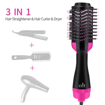 

Professional 3 In 1 Hair Dryer Blow Comb Hot Air Brush Straightener Curling Iron Rotating Brush Styling Tools Secador De Cabelo