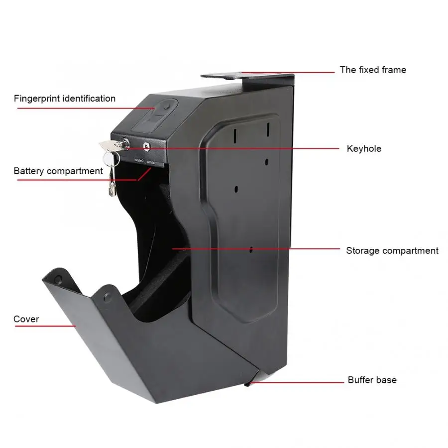Weapon Safe Box Weapon Fingerprint Lock Safe Box Under Desk Handgun Holder Quick Access with Spare Keys