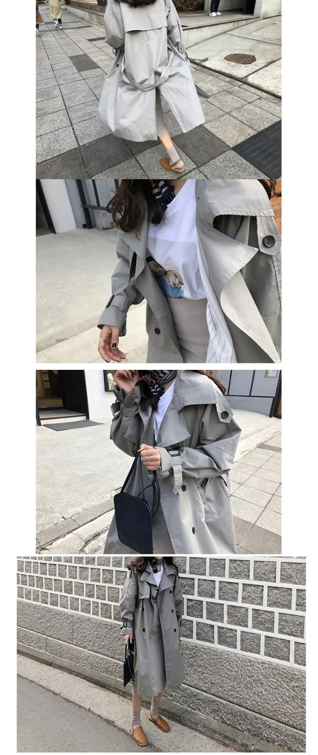 Весна Осень корейский модный длинный Тренч Женское пальто для женщин Moda Abrigo Mujer свободный пояс большой размер ветровка верхняя одежда
