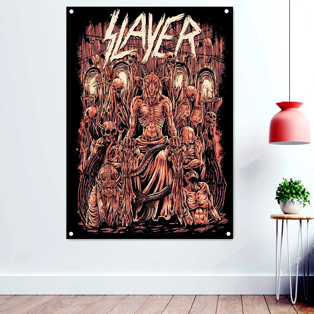 

Horror Skeleton Death Metal Artist Flags Wall Chart Tapestry Dark Art Rock Music Poster Band Icon Banner Tapestry Home Decor