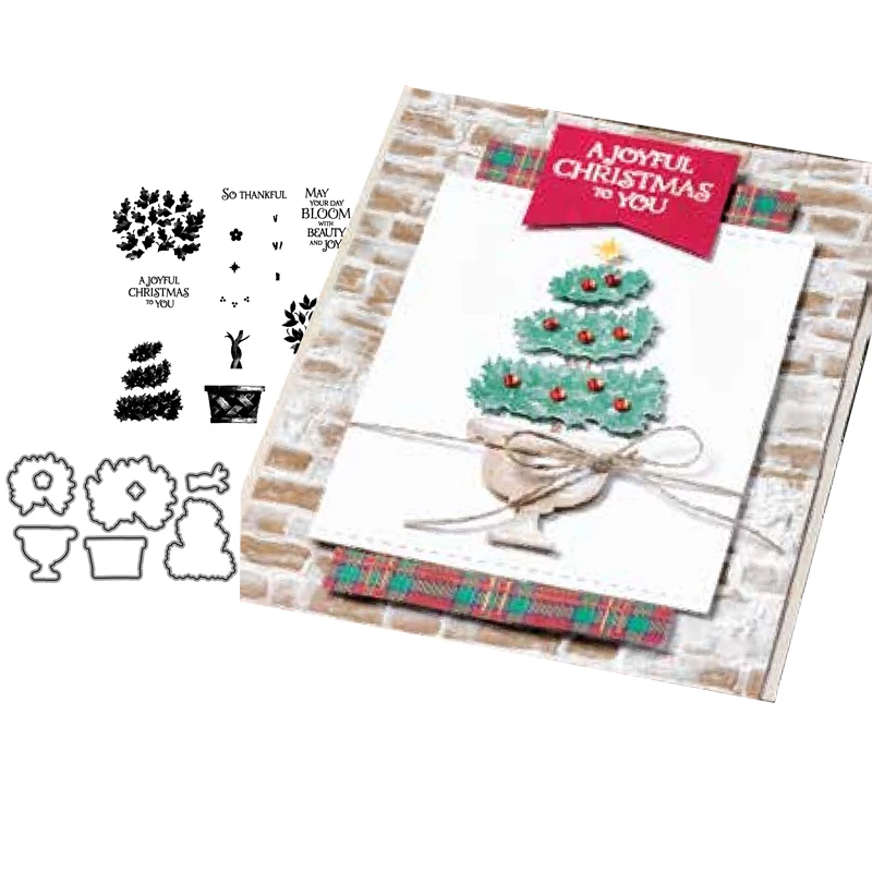 

JCarter Metal Cutting Dies and Rubber Stamps Scrapbook Thankful Christmas Tree Craft Stencil Card Make Album Sheet Decoration