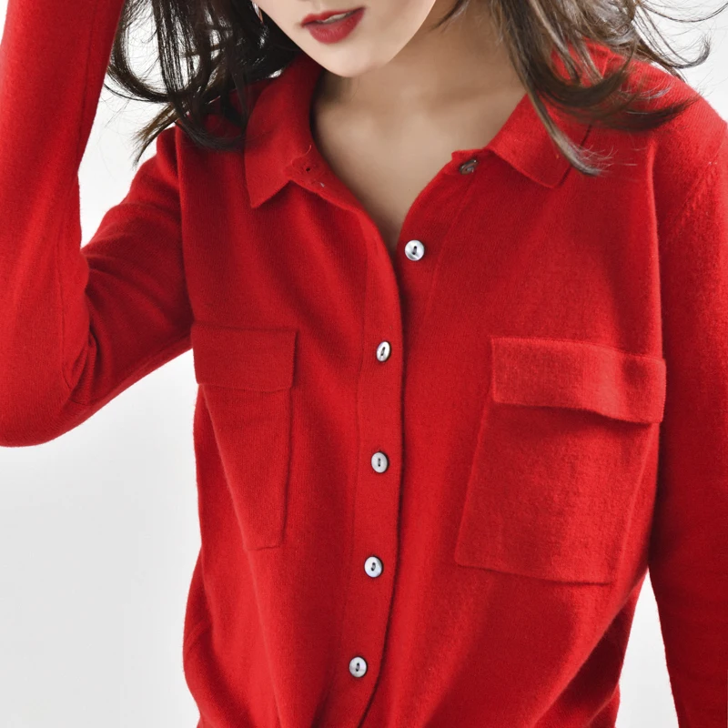 

Women Cardigans Jacket 100% Wool Knit Sweaters 2019 New Fashion Winter Clothes 6Colors Turn-down Coller Ladies Jumpers