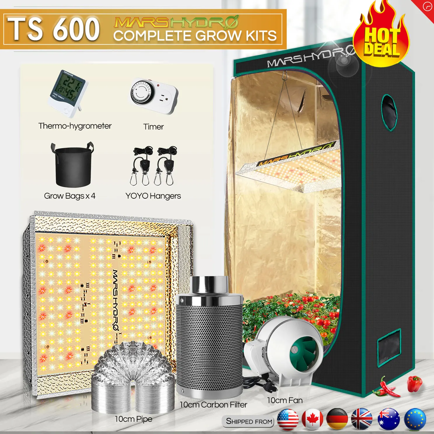 Mars Hydro TS 600W Grow Kits LED Grow Lights for Indoor Plants Veg Flower Replace HPS HID