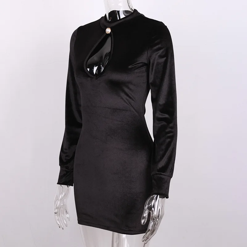 MONMOIRA однотонное открытое мини-платье с длинным рукавом, женское осеннее элегантное бархатное платье-футляр, Дамское cwd0785-5