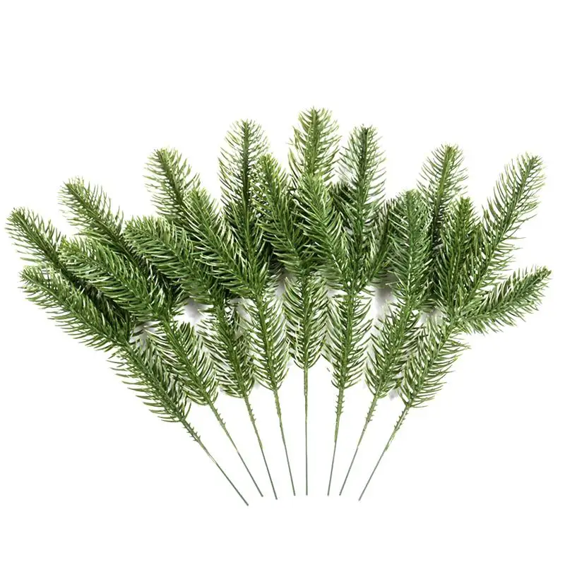 

12pcs Artificial Plant 3 Forks Vivid Plastic Fake Plant Ornament DIY Craft Pine Branch Home Decor for Wedding
