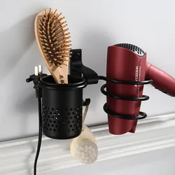 Multifunctional Hair Dryer Holder Bracket Wall Mounted With Cup Hpulder Metal Bathroom Comb Shelf Toothbrush Rack Home Organizer