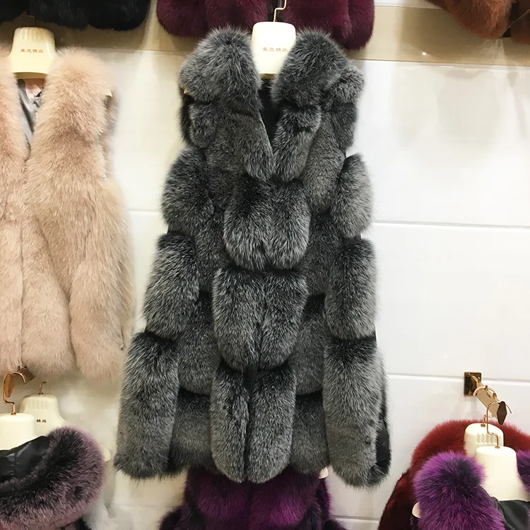 Новое поступление, теплое матовое цветное Женское пальто, удобная плотная верхняя одежда с капюшоном, пальто из лисьего меха, Модный высококачественный жилет из натурального Лисьего меха