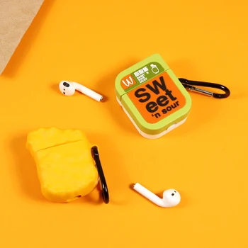 

3D Chicken Nuggets Aromatic taro pie Earphone Case for AirPods 1 2 Bluetooth Headset Sweet and Sour Sauce Silicone Cover + Hook