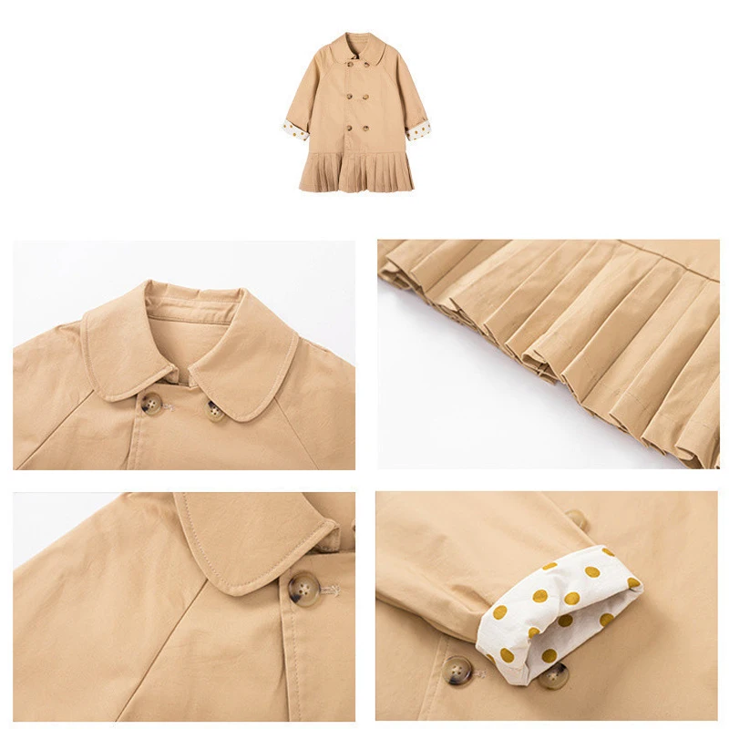 Kids Jacket Children Jacket And Coats for Girls Mid-Length Windbreaker Spring Autumn Polka Dot Pleated