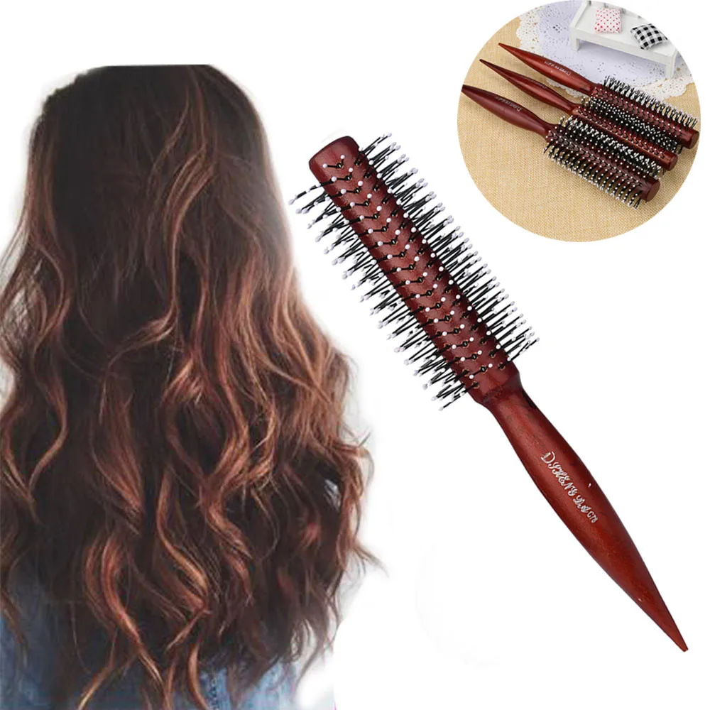 

1PC Portable Hair Brush Comb Round Anti-static Curly Brush Natural Bristle Wood Handle Hair Styling Comb Care Styling Tool L58
