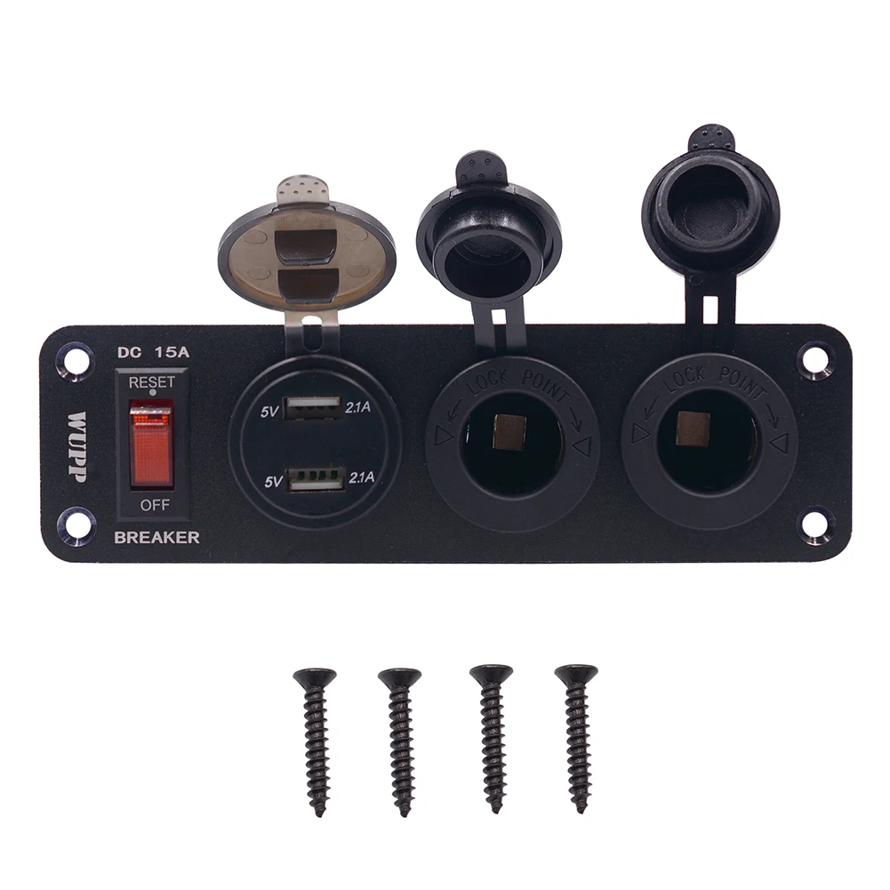 

Car Cigarette Lighter USB Charger 4-In-1 Digital Voltmeter Power Outlet Dual USB Adapter Power Failure Protection Switch Socket