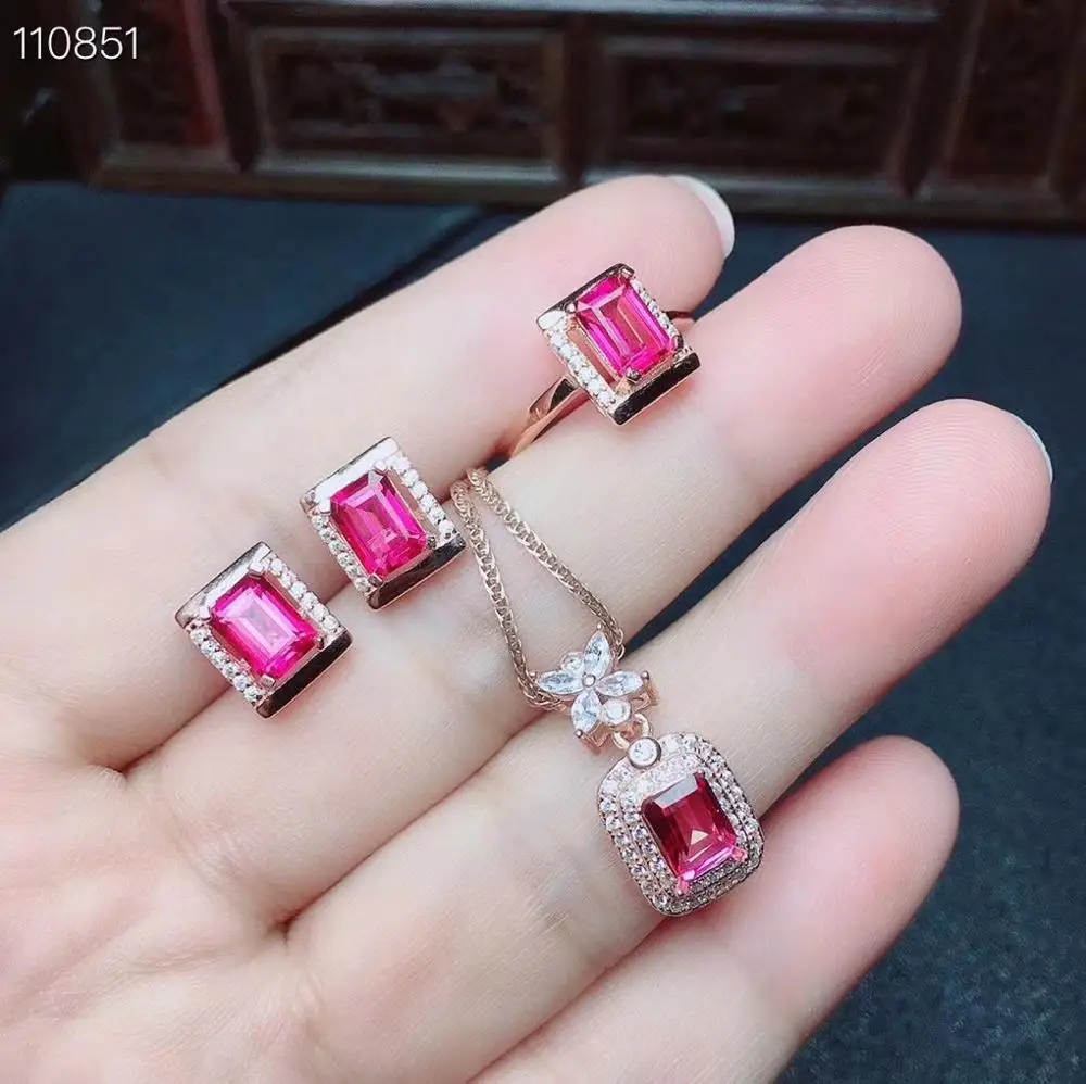 Meibapj天然ピンクトパーズgemstone Rectangleジュエリーセット 925 純銀 3 個スーツファイン結婚式の宝石類女性のための Aliexpress ジュエリー アクセサリー