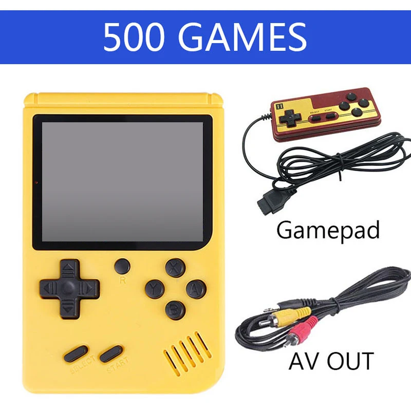 Новинка 500 игры ретро портативная мини игровая консоль 8 бит карманный портативный игровой плеер встроенные классические игры лучший подарок для ребенка - Цвет: Yellow add Gamepad