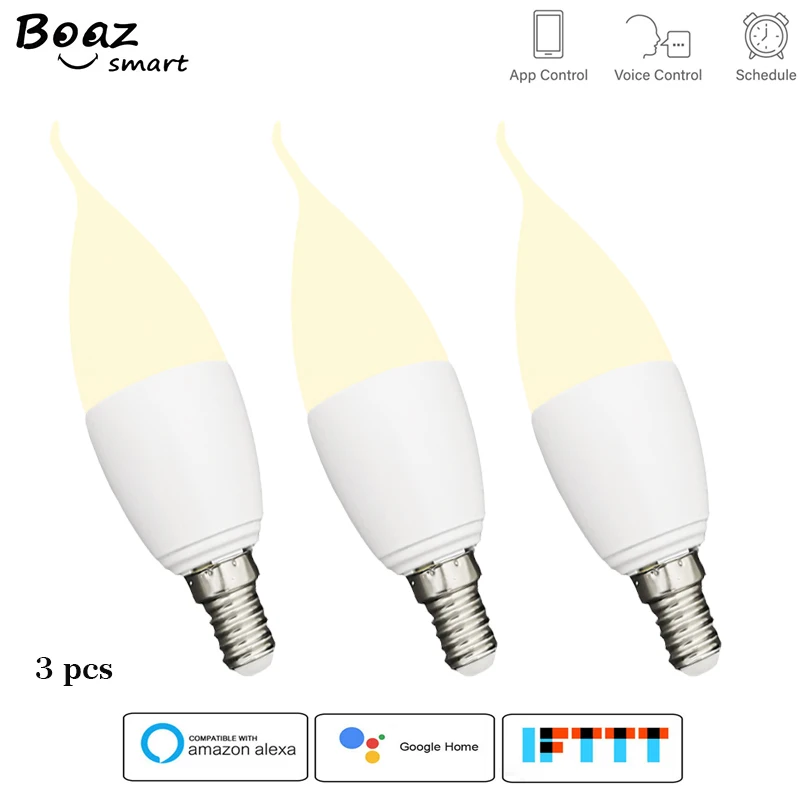 

Boaz E14 Smart Wifi Candle light Bulb 5W RGBCW Dimmable Warm white Tuya Voice Remote Control Lamp Alexa Echo Google Home IFTTT