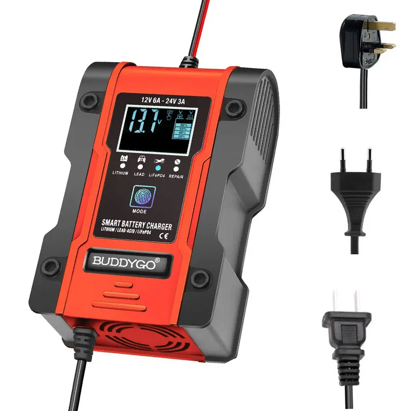 BUDDYGO 12V 24V 6A Car Battery Charger Pulse Repair 7 stage Charger For