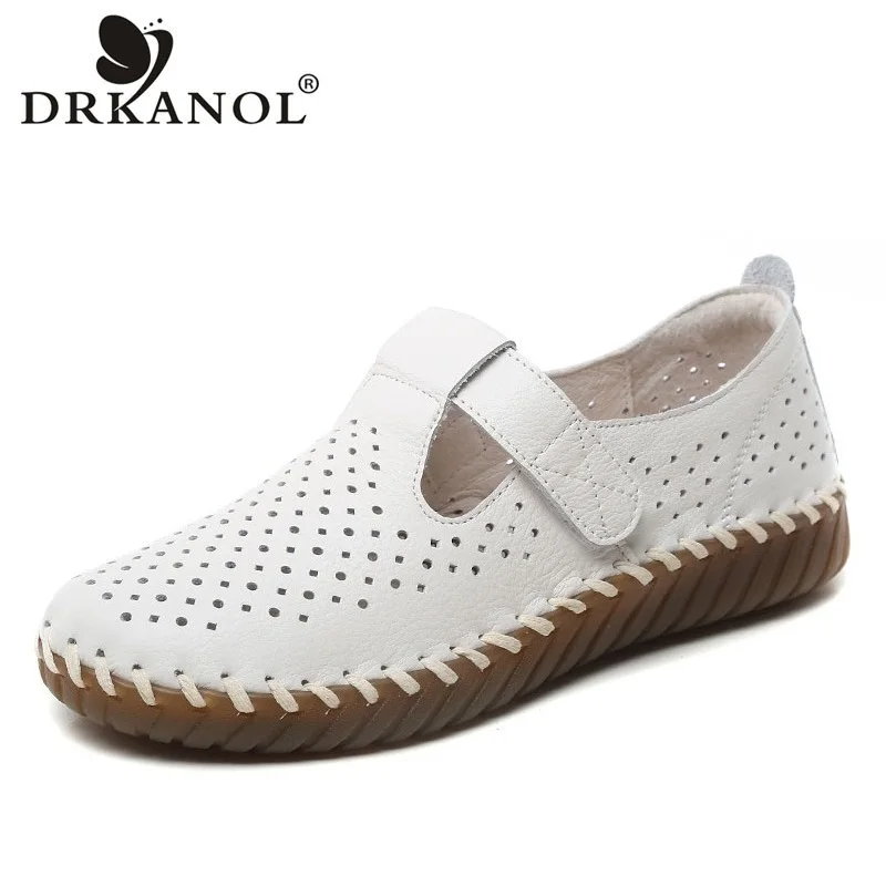 DRKANOL 2024 Women Loafers Handmade Sewing Soft Bottom Genuine Leather Flat Shoes Ladies Comfort Pregnant Woman Casual Shoes