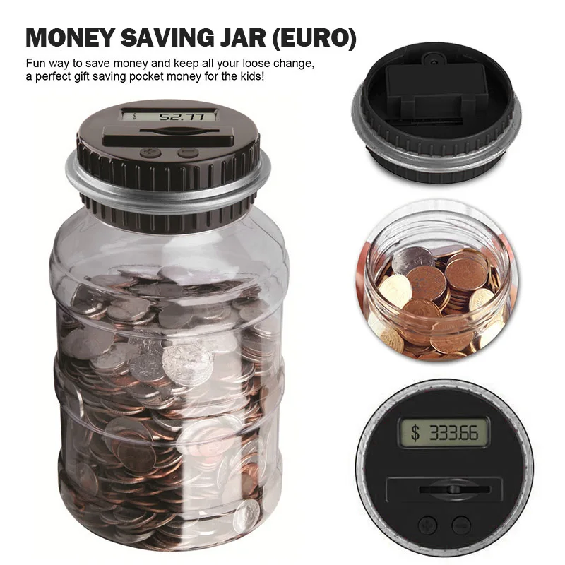 1pc 1.8L Piggy Bank Counter Coin Electronic Digital LCD Counting Coin Money Saving Box For EURO Money Jar Coins Storage Box