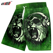 UJWI мужские новые крутые дропшиппинг пляжные шорты с 3D принтом креативный зеленый DJ кошка музыка крутая спандекс одежда