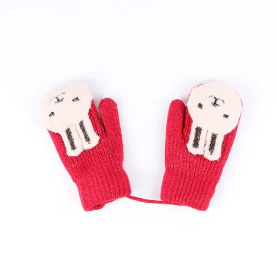 ideacherry Baby Cartoon Rabbit Gloves Winter Child Thicken Warm Gloves Kids Girls Cute Full Fingers Cute Rabbit Hair Wool Mitten - Цвет: Red