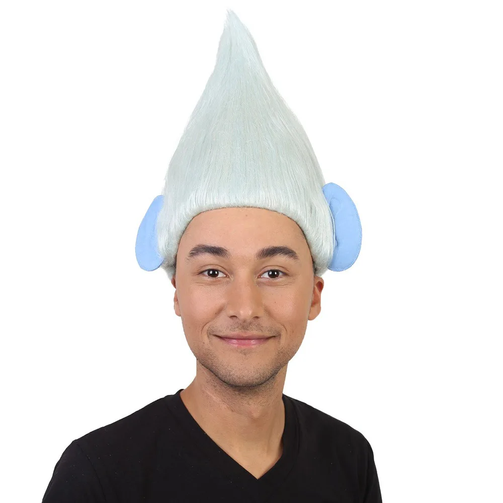 

HPO Diamond Dude Pointy Troll Pixie Costumes Wig And Ears Party Fance Dress Up Poppy Peluca Silvery White Halloween Cosplay Wigs