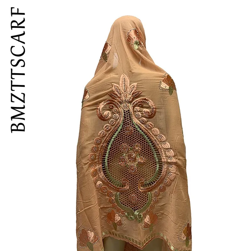 Latest african Women Cotton Big Scarfs Nice Embroidery on the back Multifunctional Scarfs for African Women BM909
