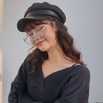 

HT2703 Berets Autumn Winter Hat Leather Brim Newsboy Cap Ladies Vintage Sailor Captain Cap Retro Artist Painter Hat Women Berets