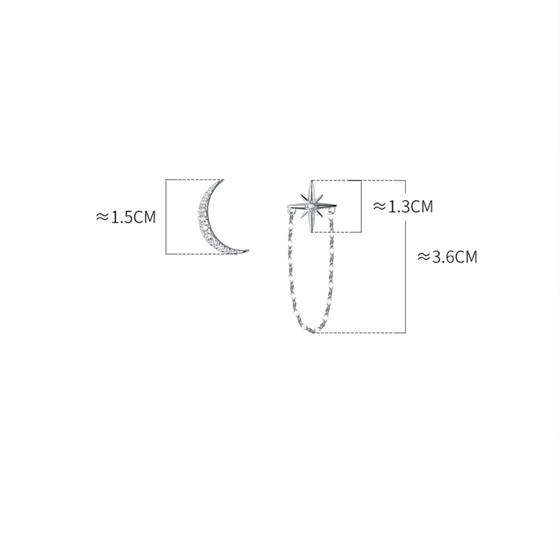 MIQIAO 925 Sterling Silver Earrings 100% Moon Star Chain Vintage Aesthetic Fine Jewelry For Women Hypoallergenic Fashion Female