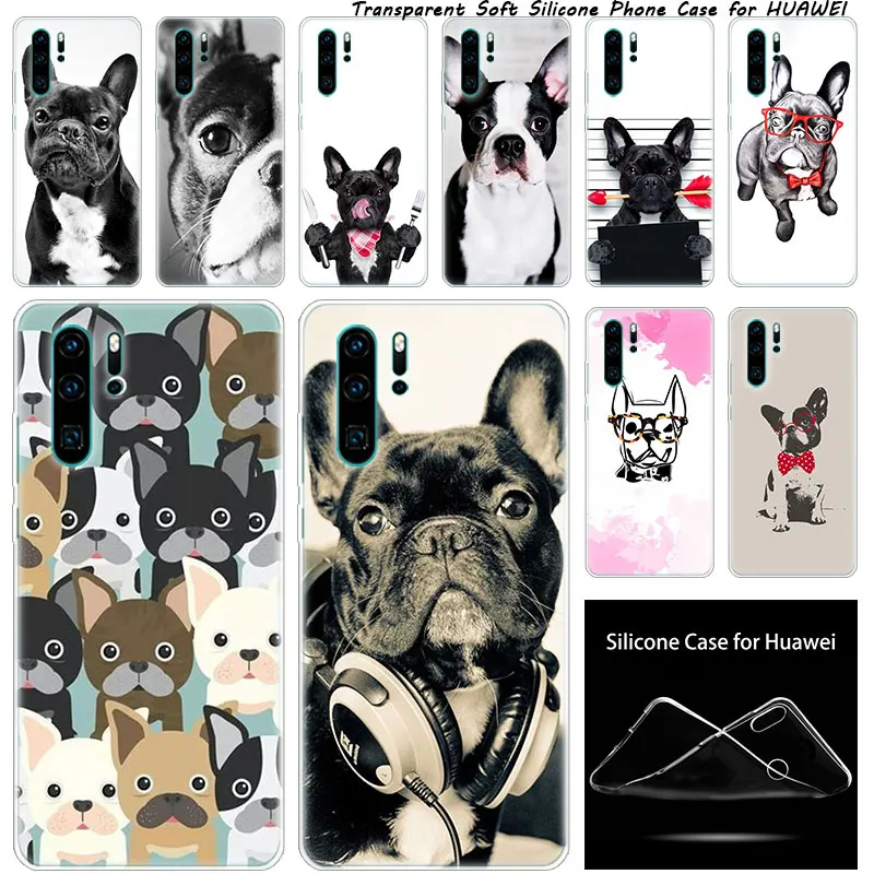 

luxury Soft Silicone Case French bulldog dog for Huawei NOVA 3 3i 5 5i P20 P30 Pro P9 P10 P8 Lite 2017 P Smart Z Plus 2019 Cover
