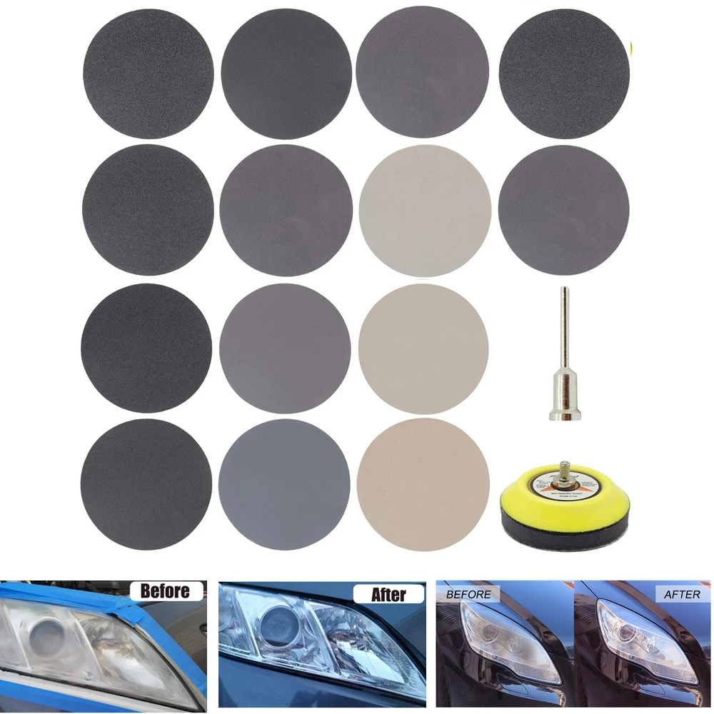 3 Inch 180 PCS Car Headlight Repair polishing Sandpaper kit Wet Dry Sander Sheets with Backing Pad S