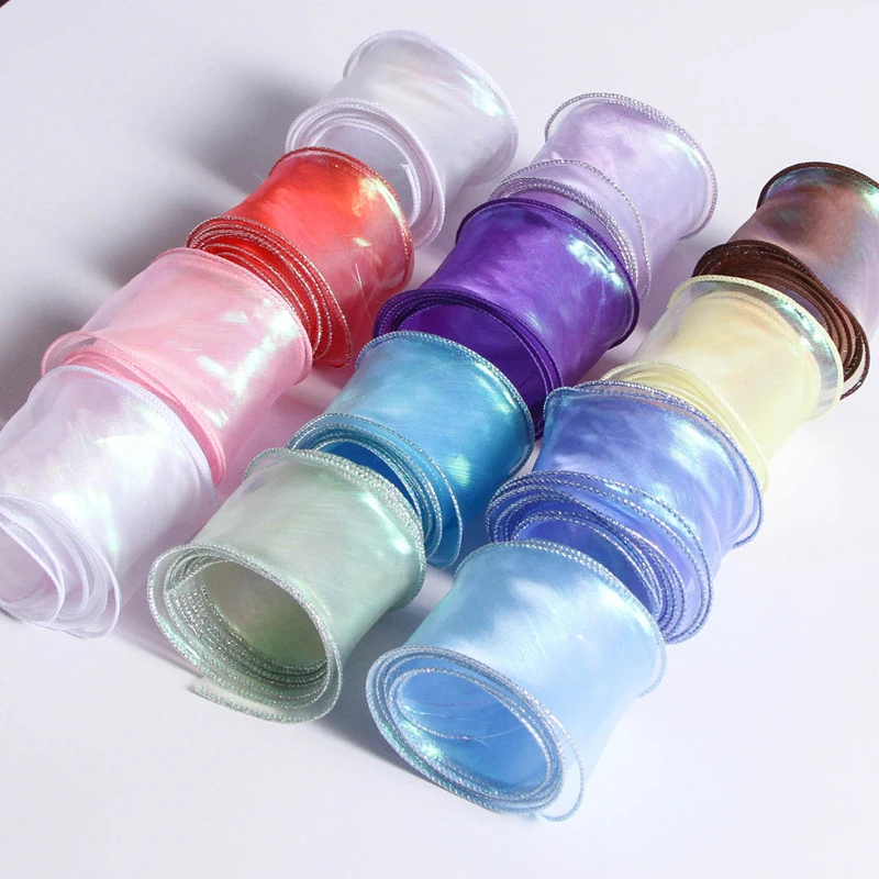 

10yards Laser Organza Curling Ribbon Hair Bows For Crafts Handmade Rainbow Tulle DIY Accessories Flower Packing Accessiories