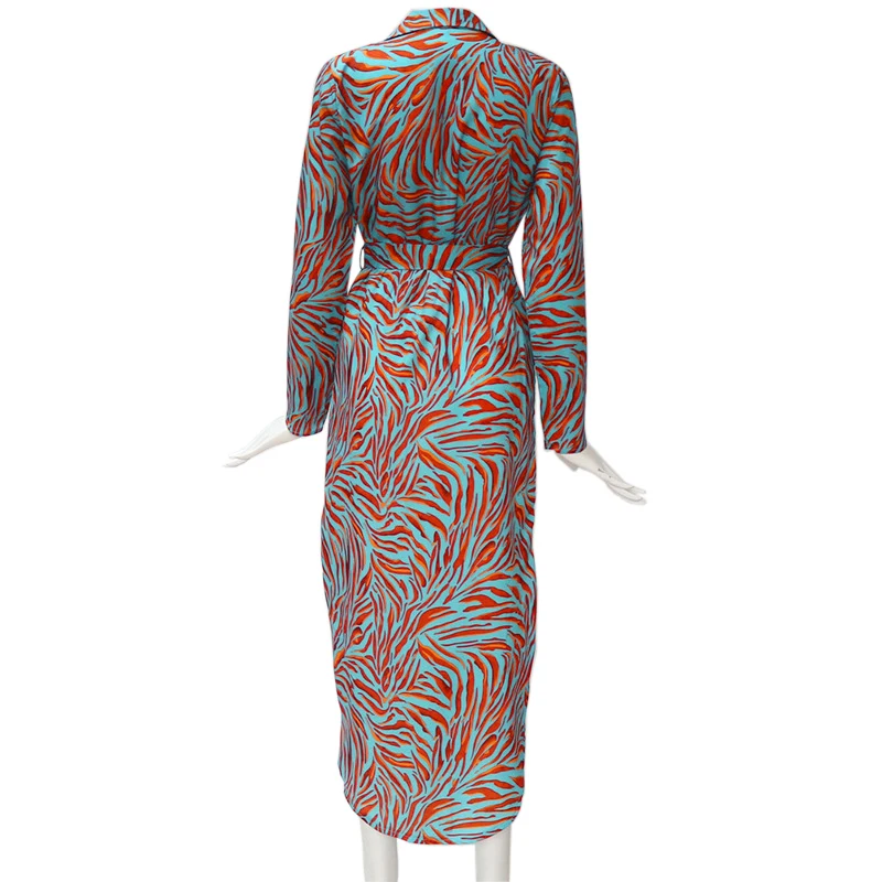Sexy Long Dresses Women Long Sleeve Cover Ups Printed Beach Chiffon Dress Casual Ruffles Elegant Summer Party Dress