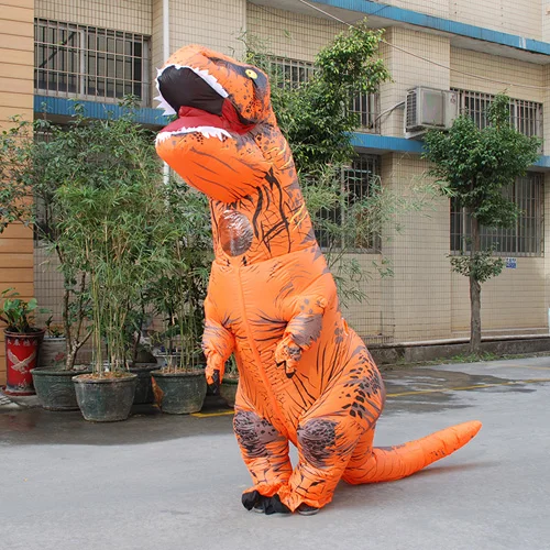 T-REX для взрослых, надувной костюм динозавра, карнавальный костюм для костюмированной вечеринки в виде животного, нарядное платье, комбинезон, костюм на Хэллоуин для женщин - Цвет: Оранжевый
