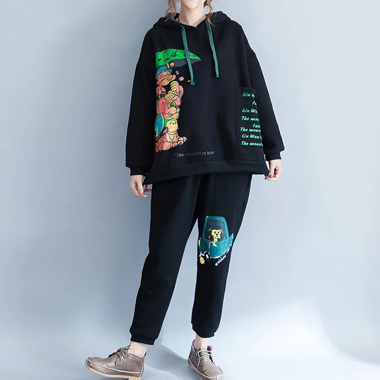 Женский флисовый спортивный костюм размера плюс повседневный свитшот с