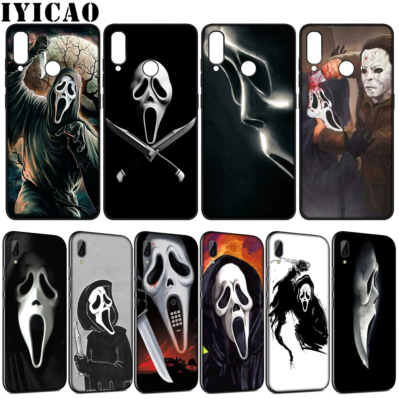 

IYICAO Ghostface Scream Soft Silicone Case for Huawei Y9 Y7 Y6 Prime 2019 Honor 20 10 9 9X 8C 8X 8 Lite 7C 7X 7A Pro