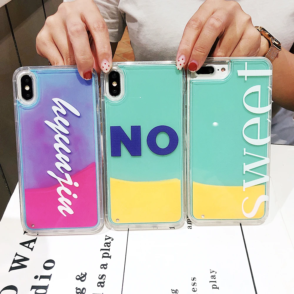

Luminous Sand Water Liquid Case For iPhone XS Max XR XS 7 8 6 6s Plus Soft Phone Case Neon Sand Phone Cases Quicksand Cover