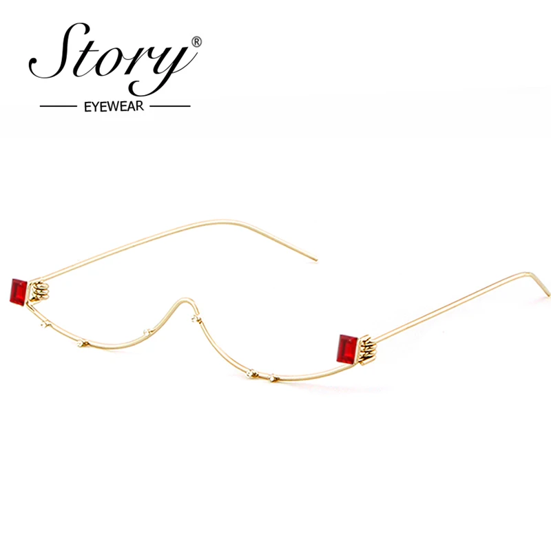 Бренд STORY прозрачные стразы полуоправа солнцезащитные очки для женщин модные