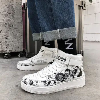 

Ins One Piece HIP-HOP Casual Men Cartoon Shoes Sneakers Men's Fashion Casual Lace-Up Colorful Canvas Sport Graffiti Board Shoes