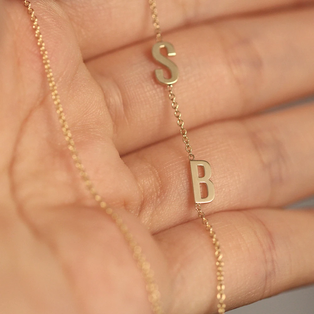 

Cute Double Letters Necklace Stainless Steel Jewelry Personalized Mini Two Initials Custom Chain Necklace Collares De Moda 2019