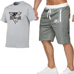 Летняя брендовая мужская футболка + шорты, Наборы для мужчин с принтом, Повседневная хлопковая футболка для фитнеса, Мужская одежда, 2019