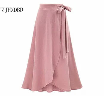 

2020 Summer High Waist Irregular Skirt Women Solid Bow Tie Belt Split Maxi Skirt Lady Casual Large Size Long Skirt M-6XL Clothes
