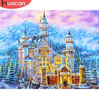 

HUACAN Coloring By Numbers Winter City Landscape HandPainted Kits Drawing Canvas DIY Oil Painting Snow Scenery Pictures Gift