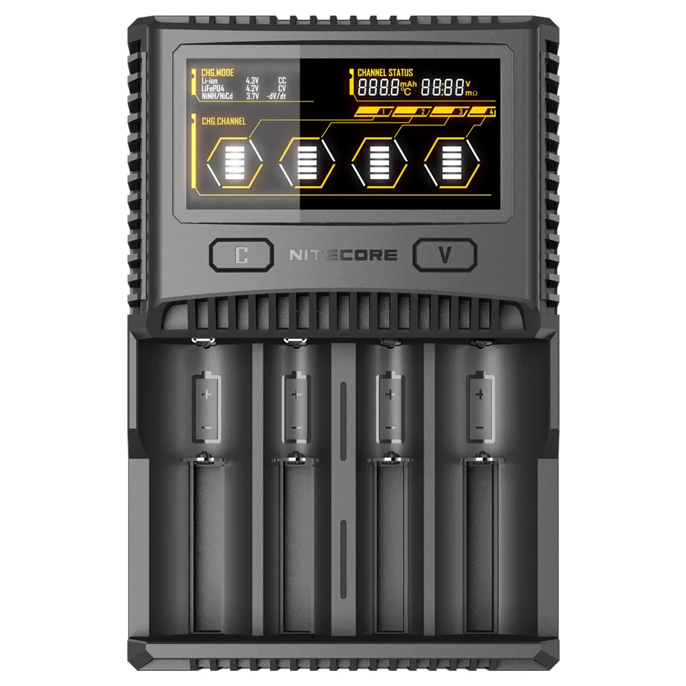 NITECORE SC4 интеллектуальное зарядное устройство для быстрой зарядки превосходное зарядное устройство с 4 слотами 6A общий выход совместимый IMR 18650 14450 16340 AA аккумулятор