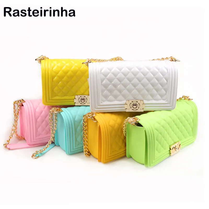 Jelly Messenger Luxury Bag Solid Color Chains Cross Body Bags Plaid Summer PVC Flap Sling Sac Main Femme Newest Trends 2020 |