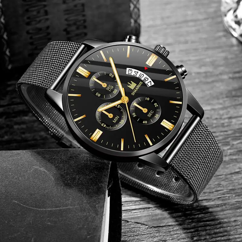 

Erkek Kol Saati Luxury Business Watch Stainless Steel Mesh Band Analog Quartz Wristwatch Male Men Fashion Sport Date Watches