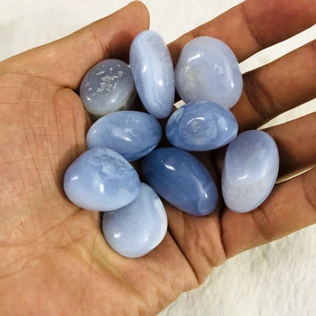 

Wholesale 4Pcs Natural Blue Chalcedony Healing Tumble Stones,Blue Lace Agat e Tumbled Stone Healing Chakra,Approx 18-25mm