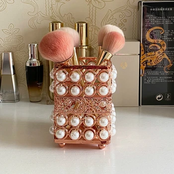 

European Crystal Makeup Brush Cosmetic Storage Lipstick Organizer Eyebrow Pencil Comb Makeup Holder Organizer for Cosmetics Gold