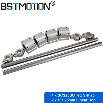 

round linear rail 25mm linear shaft + linear bearing housing SCS25UU + linear rail clamp SHF25 for CNC X Y Z Axis Part