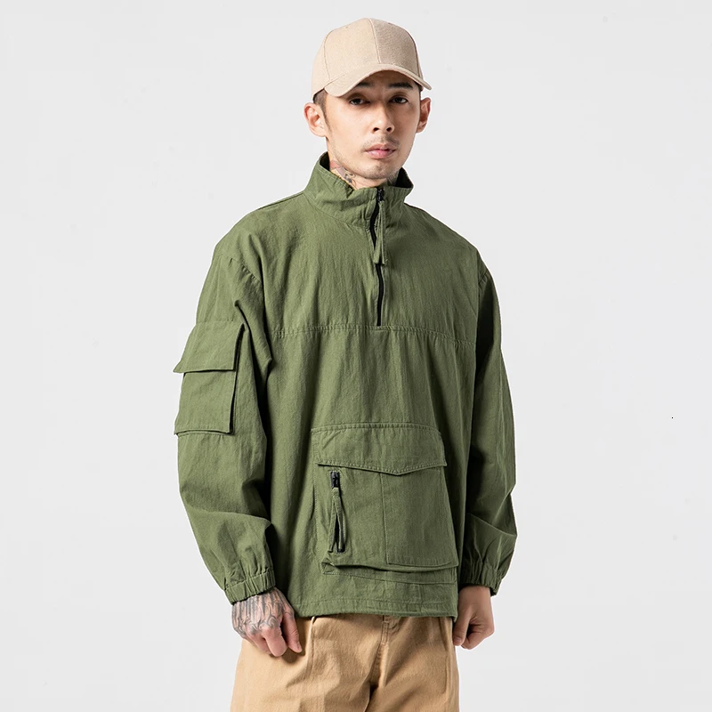 

YUECHEN Autumn Men's Youth Vitality New Solid Color Cuff Embroidered Stand Collar Long-sleeved Jacket Military Style